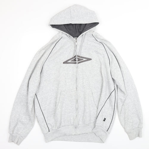 Umbro Mens Grey Cotton Full Zip Hoodie Size XL