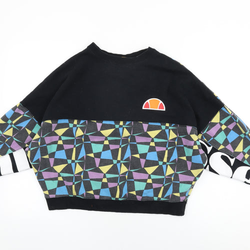 ellesse Womens Black Geometric Cotton Pullover Sweatshirt Size 6 Pullover