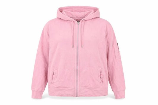 Front view of Maine New England women’s pink cotton full zip hoodie, size UK 16, zip