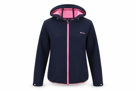 Front view of Mountain Pro women’s blue jacket coat, size S, zip