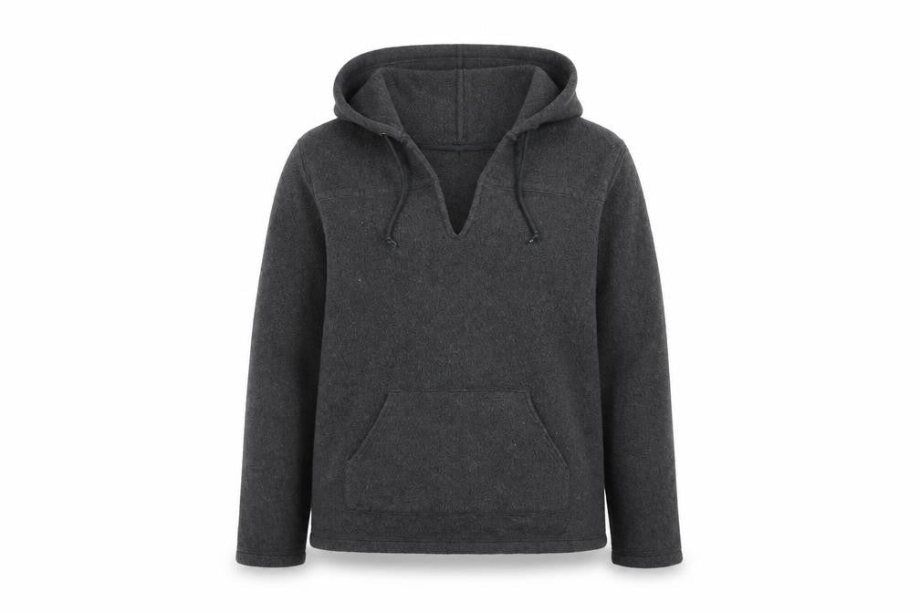 Front view of Gap women’s grey polyester pullover hoodie, size L, pullover