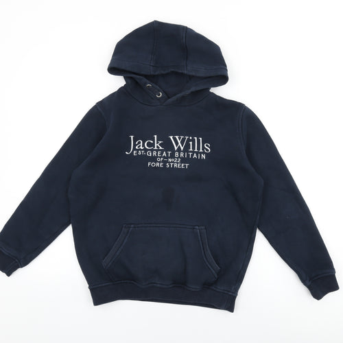 Jack Wills Girls Blue Cotton Pullover Hoodie Size 12-13 Years Pullover - Jack Wills Logo