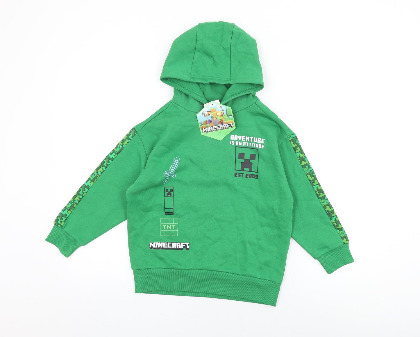 Minecraft Boys Green Cotton Pullover Hoodie Size 9-10 Years Pullover - Adventure Is An Attitude, Minecraft Print