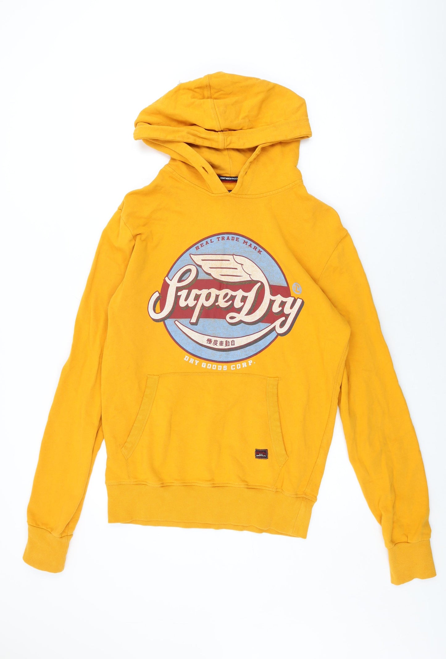 Superdry Mens Yellow Cotton Pullover Hoodie Size L - Superdry Logo