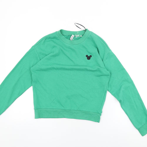 H&M Womens Green Cotton Pullover Sweatshirt Size XS Pullover - Mickey Mouse