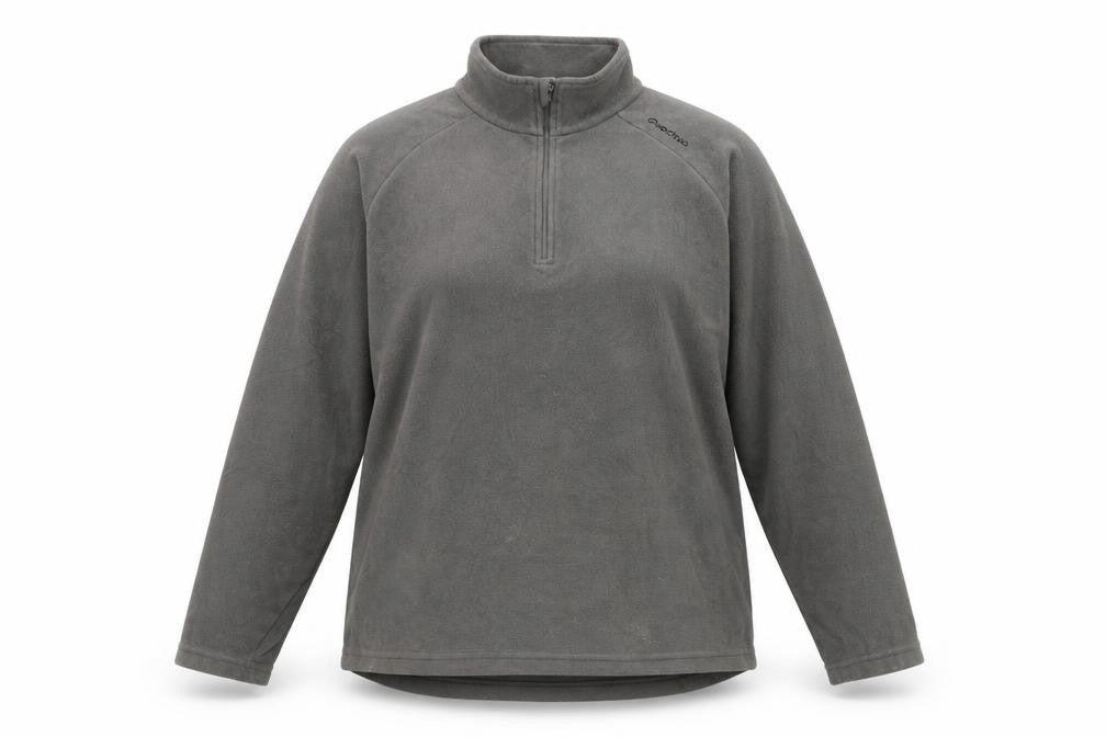Front view of Decathlon women’s grey polyester pullover sweatshirt, size XL, zip