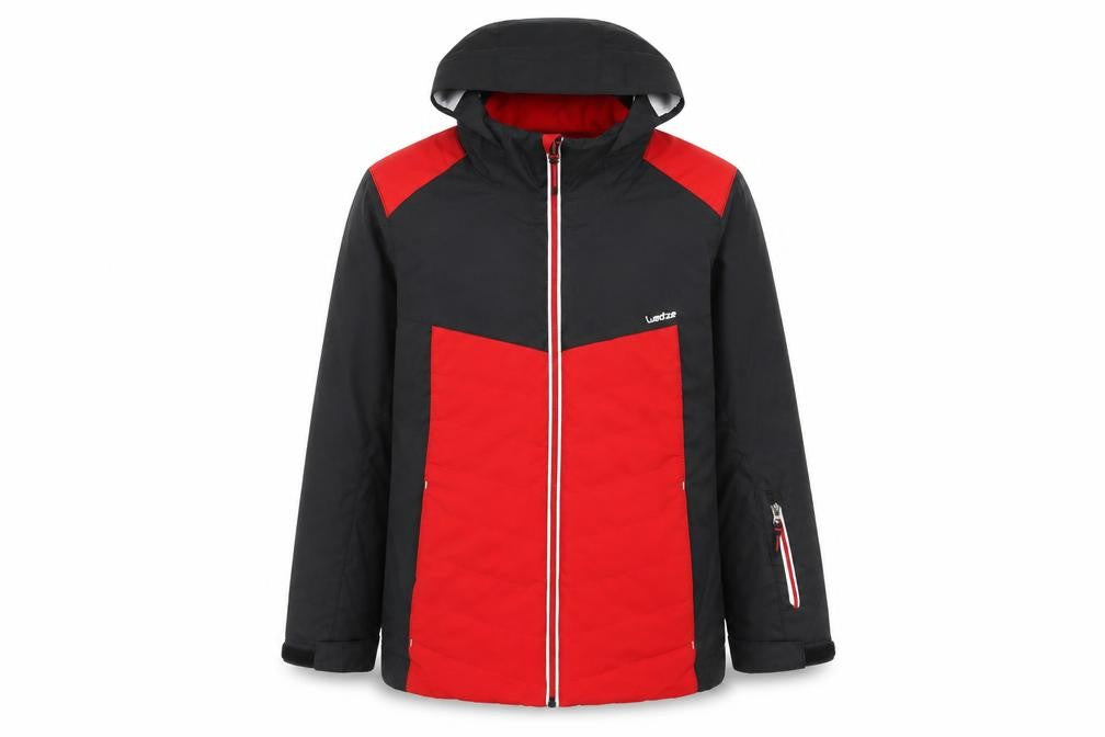 Front view of Wed'ze boys’ red rain coat coat, size 10, years zip