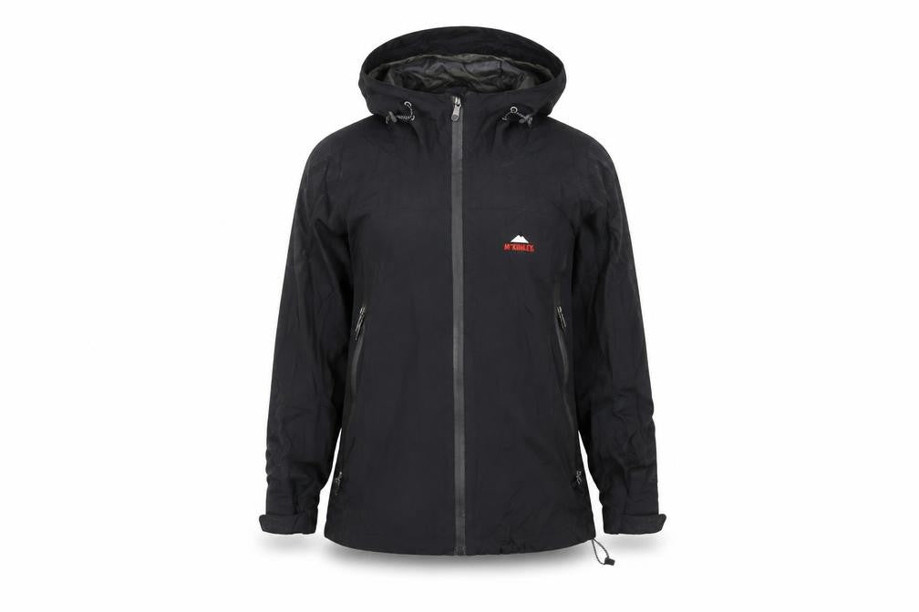 Front view of McKINLEY women’s black rain coat coat, size UK 12, zip