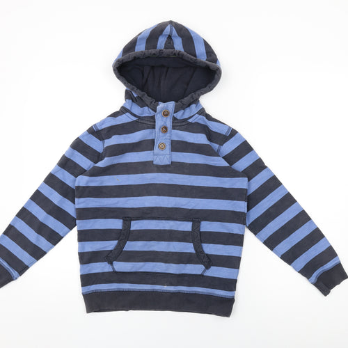 Fat Face Boys Blue Striped Cotton Pullover Hoodie Size 10-11 Years Button