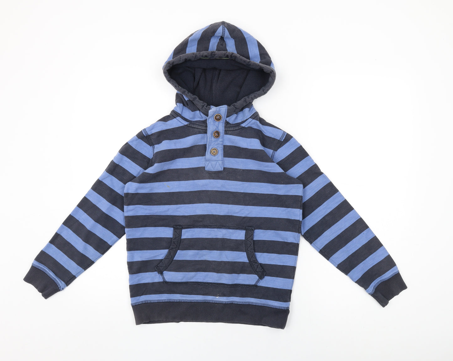 Fat Face Boys Blue Striped Cotton Pullover Hoodie Size 10-11 Years Button