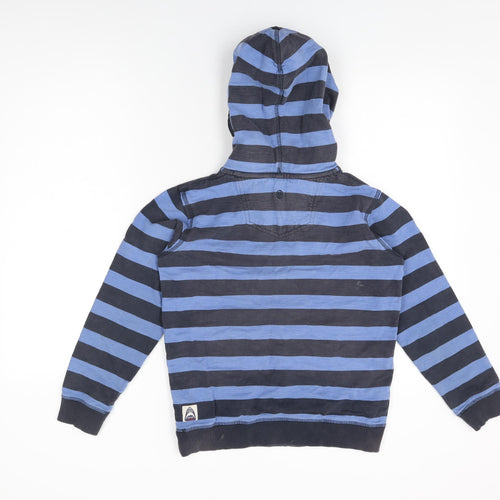 Fat Face Boys Blue Striped Cotton Pullover Hoodie Size 10-11 Years Button