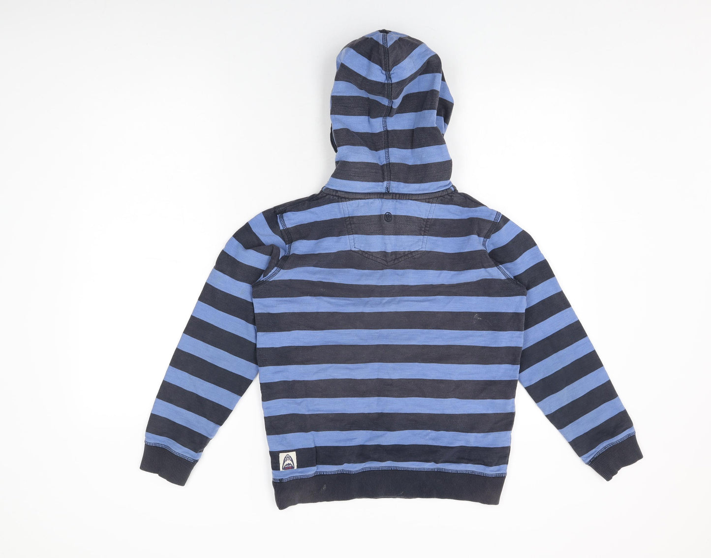 Fat Face Boys Blue Striped Cotton Pullover Hoodie Size 10-11 Years Button