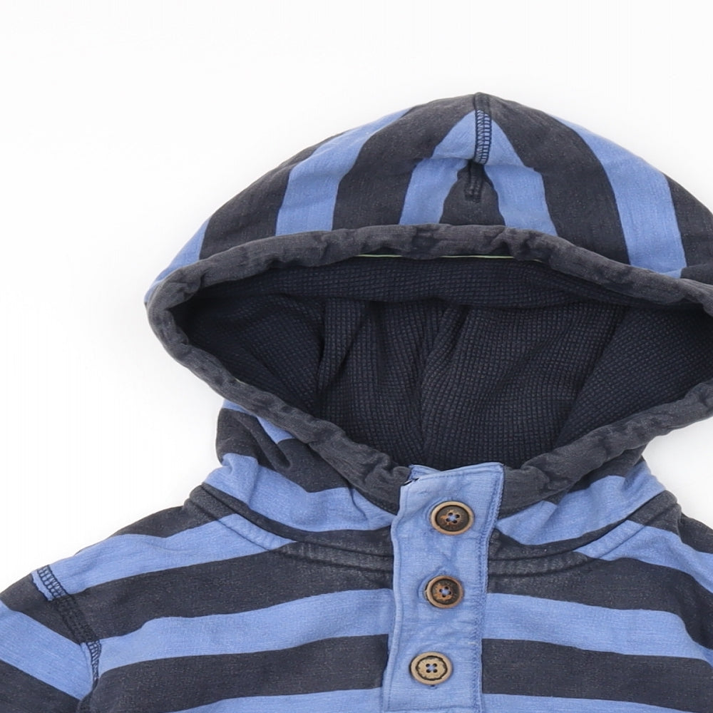 Fat Face Boys Blue Striped Cotton Pullover Hoodie Size 10-11 Years Button