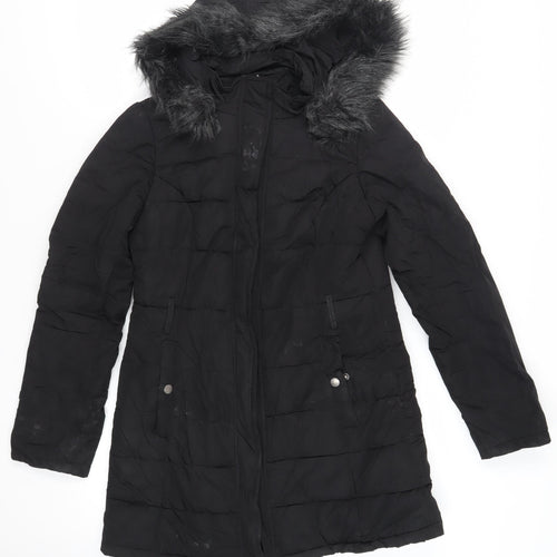 Pineapple Womens Black Quilted Coat Size 10 Zip - Hooded Logo