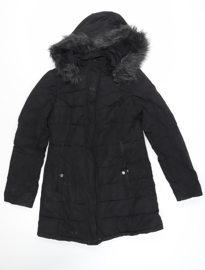 Pineapple Womens Black Quilted Coat Size 10 Zip - Hooded Logo