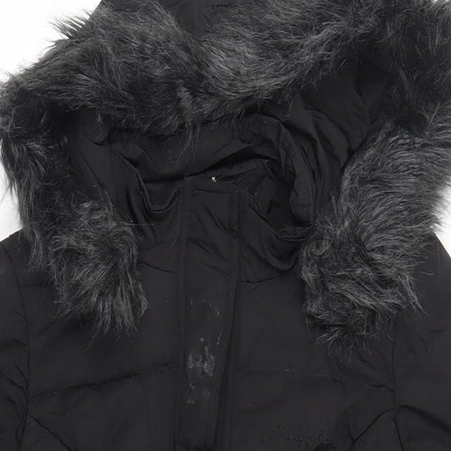 Pineapple Womens Black Quilted Coat Size 10 Zip - Hooded Logo