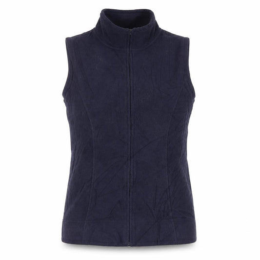 Front view of EWM women’s blue gilet jacket, size S, zip