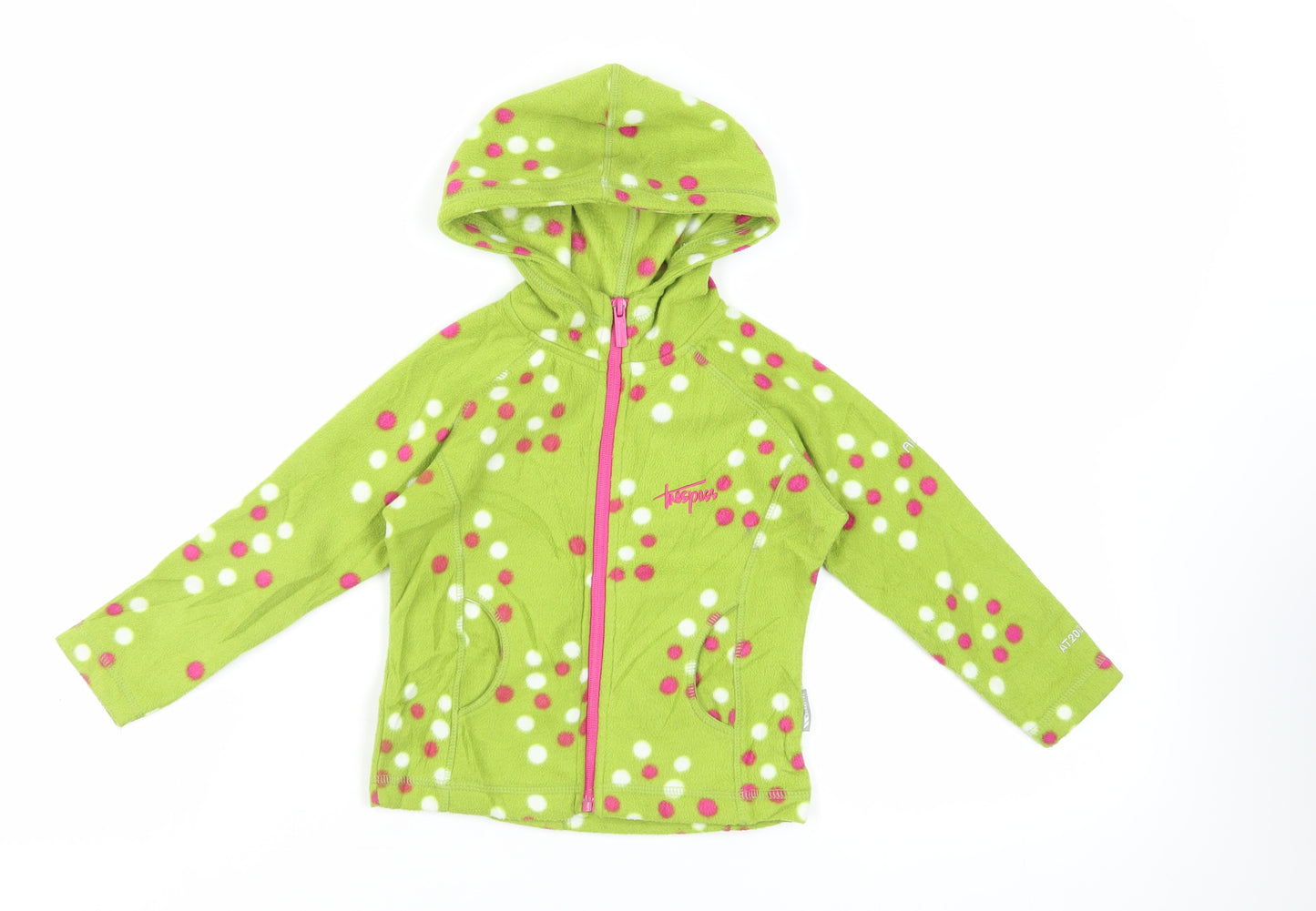 Trespass Girls Green Polka Dot Jacket Size 2-3 Years Zip - Hooded Logo