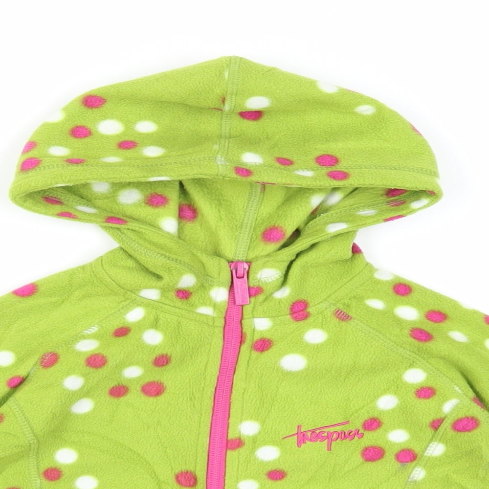 Trespass Girls Green Polka Dot Jacket Size 2-3 Years Zip - Hooded Logo