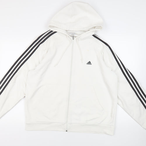 adidas Mens White Cotton Full Zip Hoodie Size XL - Logo Pockets