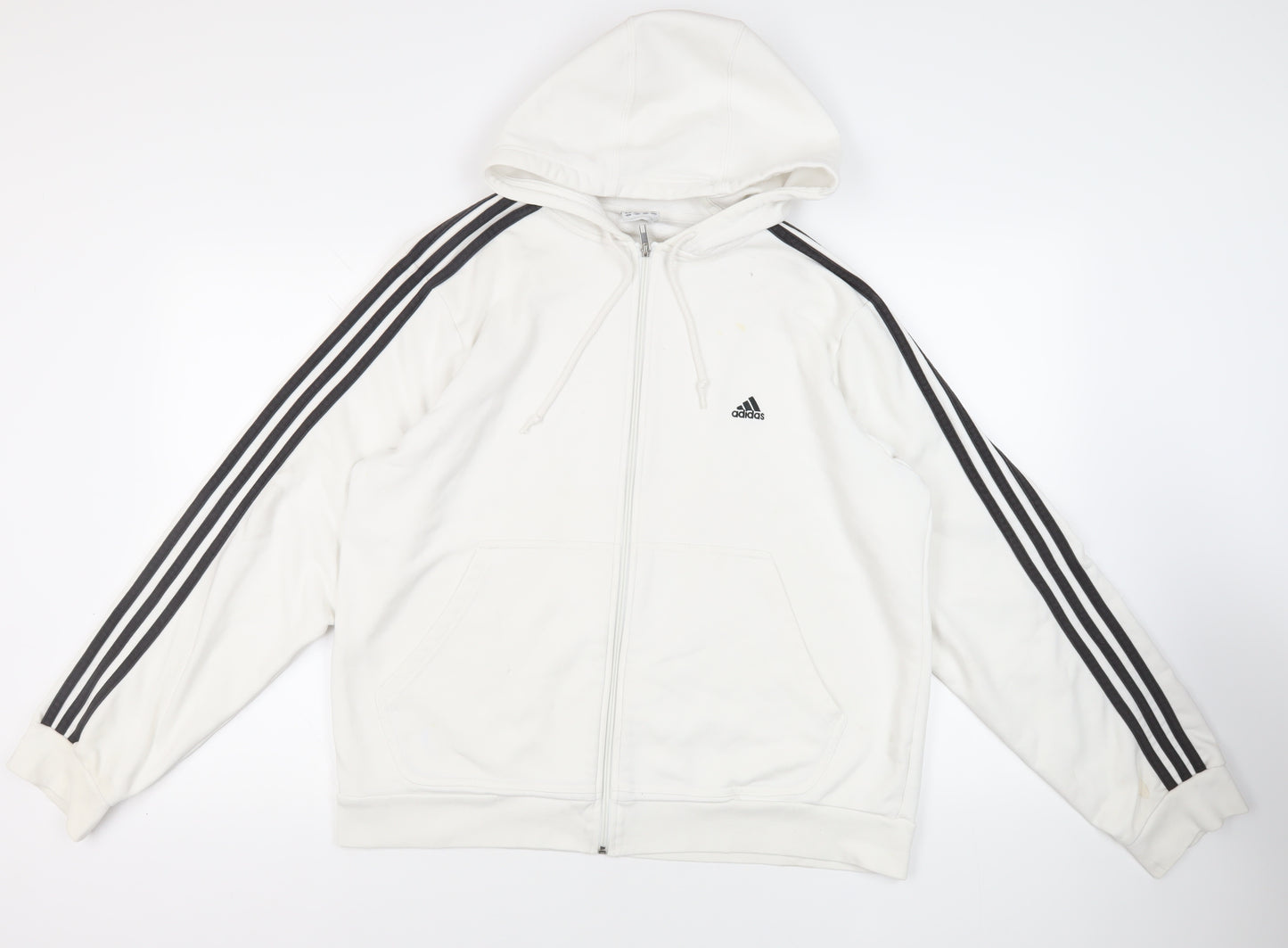 adidas Mens White Cotton Full Zip Hoodie Size XL - Logo Pockets