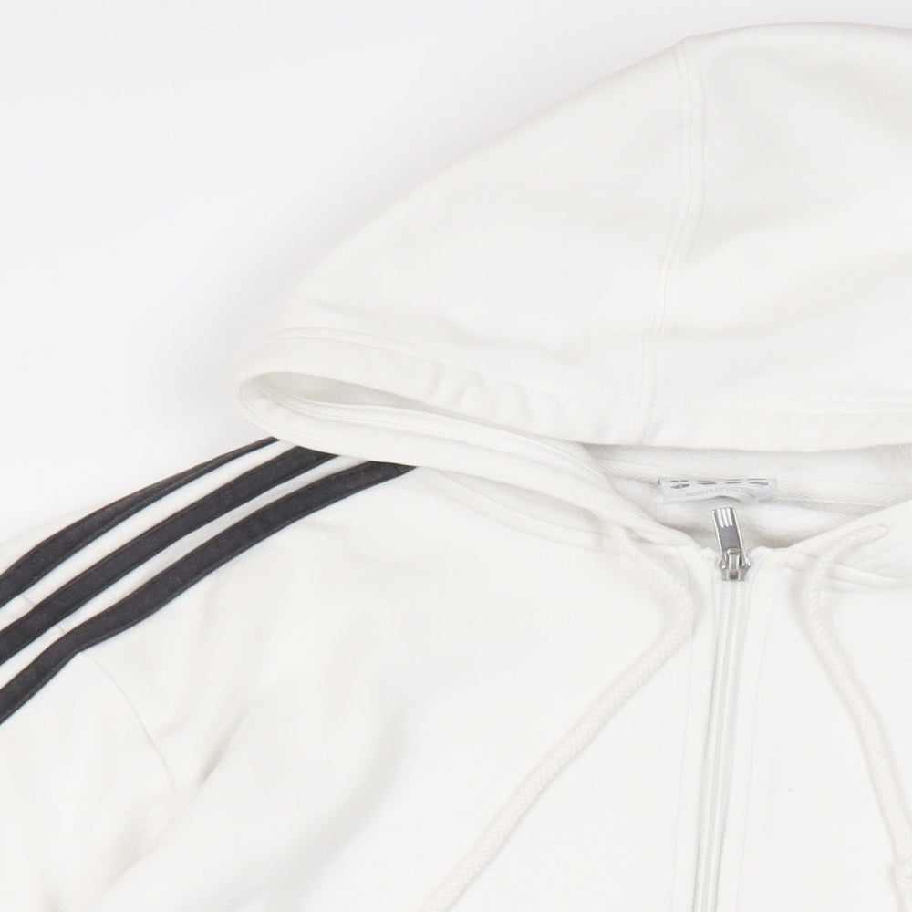 adidas Mens White Cotton Full Zip Hoodie Size XL - Logo Pockets