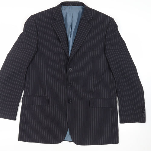 Marks and Spencer Mens Blue Striped Polyester Jacket Suit Jacket Size 44 Regular