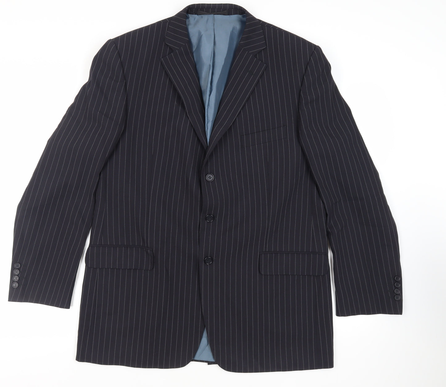 Marks and Spencer Mens Blue Striped Polyester Jacket Suit Jacket Size 44 Regular