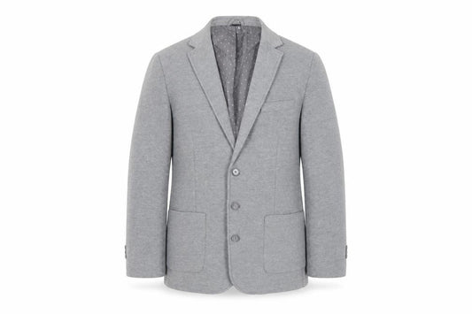 Front view of Cotton Traders men’s grey polyester jacket blazer, size 44, regular