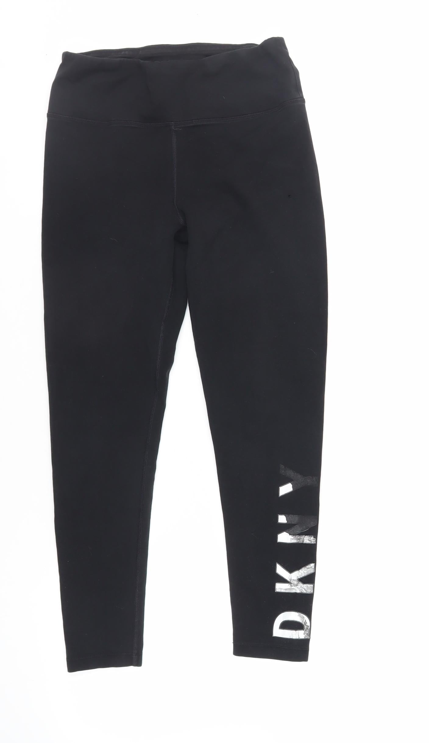 DKNY Womens Black Cotton Capri Leggings Size M L26 in - Logo
