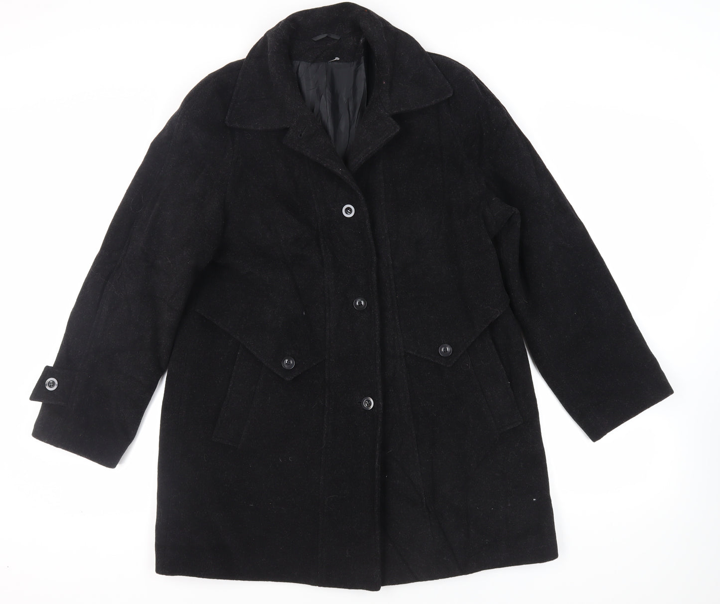 St Bernard Womens Black Overcoat Coat Size 12 Button - Vintage