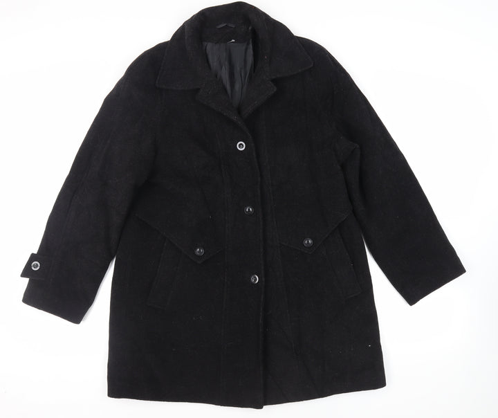 St Bernard Womens Black Overcoat Coat Size 12 Button - Vintage