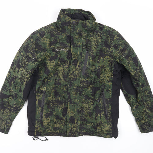 Falcon Boys Green Geometric Jacket Size 12 Years Zip - Logo Zipped Pockets