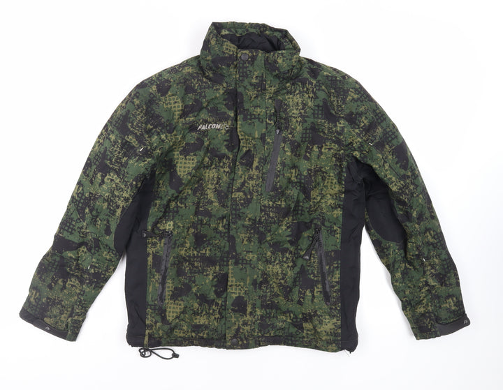 Falcon Boys Green Geometric Jacket Size 12 Years Zip - Logo Zipped Pockets