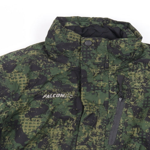 Falcon Boys Green Geometric Jacket Size 12 Years Zip - Logo Zipped Pockets