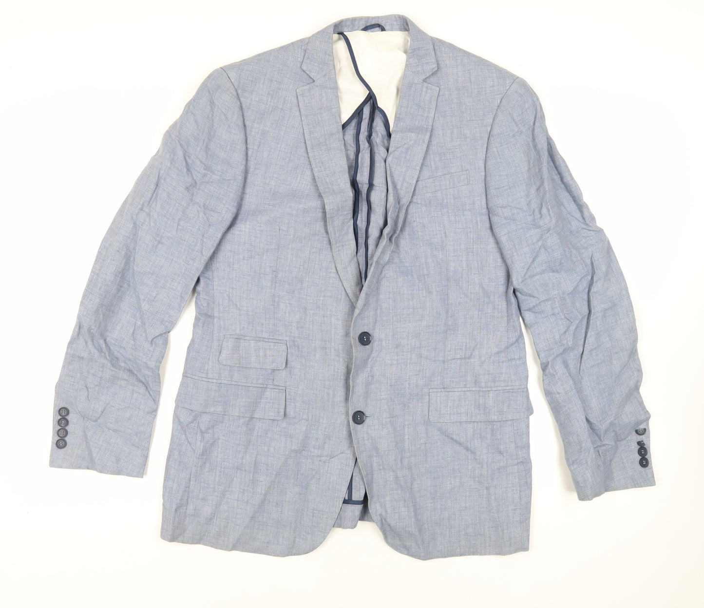 French Connection Mens Blue Linen Jacket Blazer Size 40 Regular