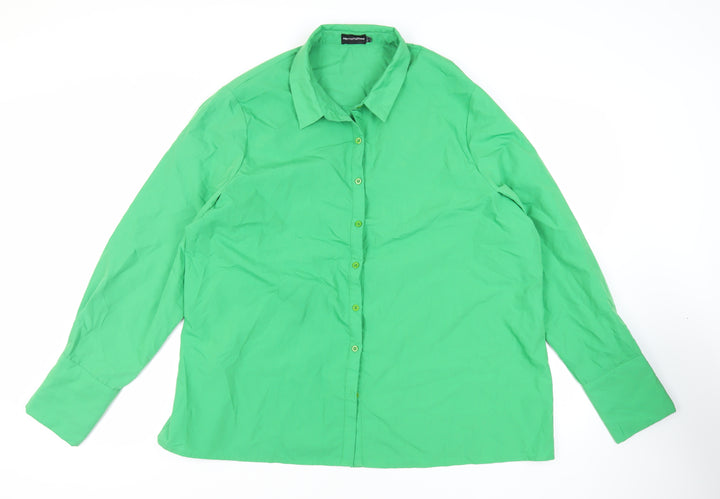 PRETTYLITTLETHING Womens Green Cotton Basic Button-Up Size 12 Collared - Oversized