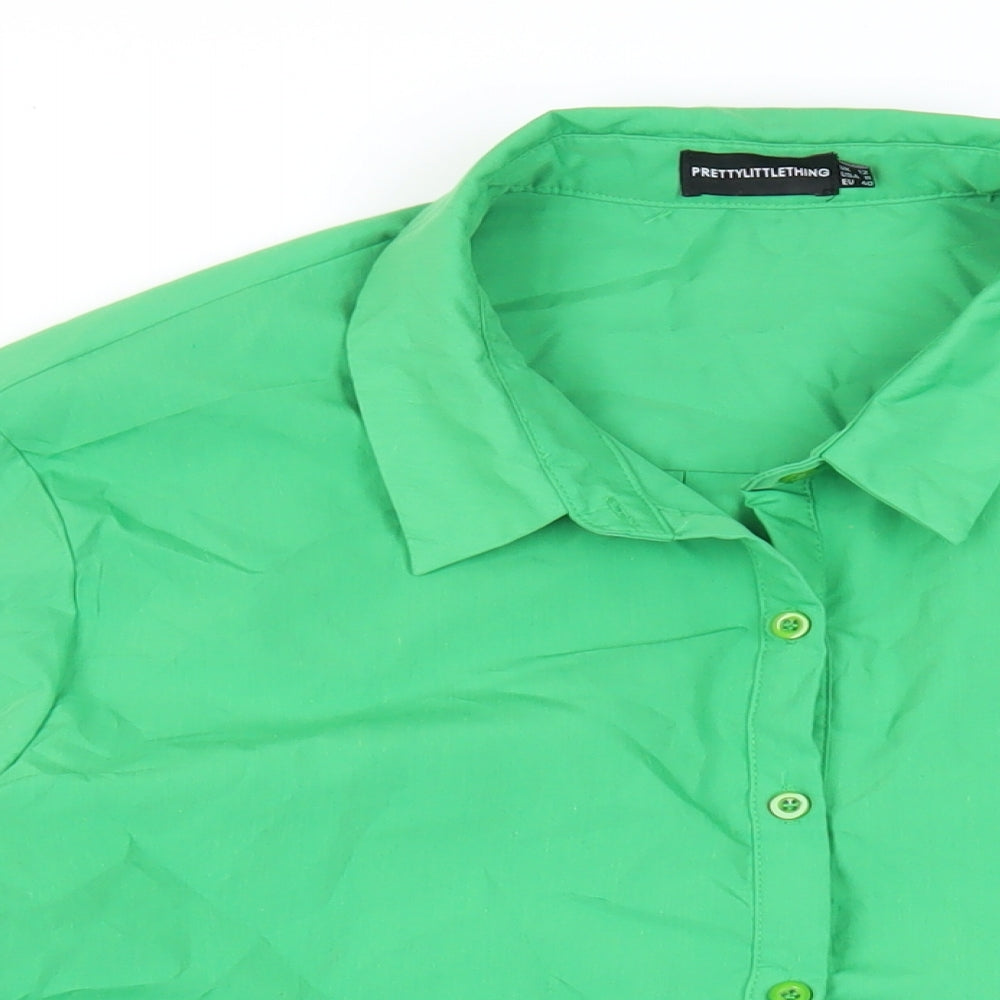 PRETTYLITTLETHING Womens Green Cotton Basic Button-Up Size 12 Collared - Oversized