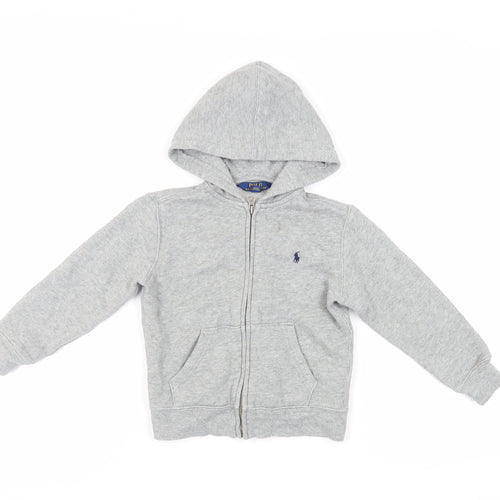 Polo Ralph Lauren Boys Grey Cotton Full Zip Hoodie Size 5 Years Zip - Logo Pockets