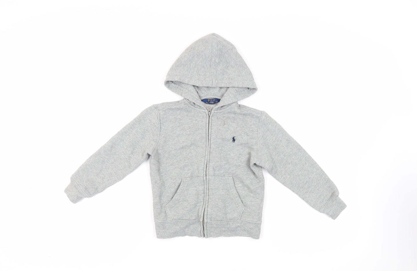 Polo Ralph Lauren Boys Grey Cotton Full Zip Hoodie Size 5 Years Zip - Logo Pockets