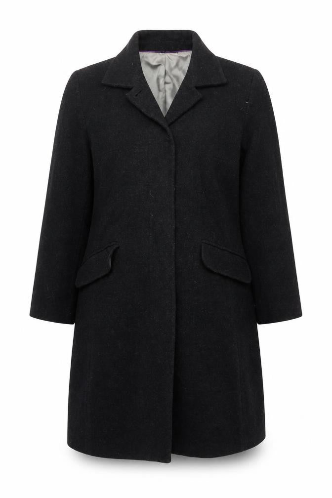 Front view of Autonomy women’s grey overcoat coat, size UK 12, button