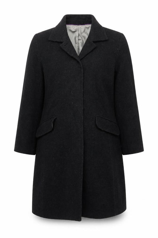 Front view of Autonomy women’s grey overcoat coat, size UK 12, button