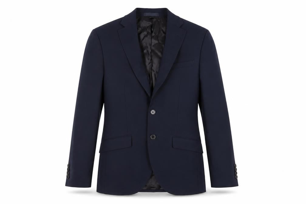 Front view of Autograph men’s blue wool jacket suit jacket, size 36, regular