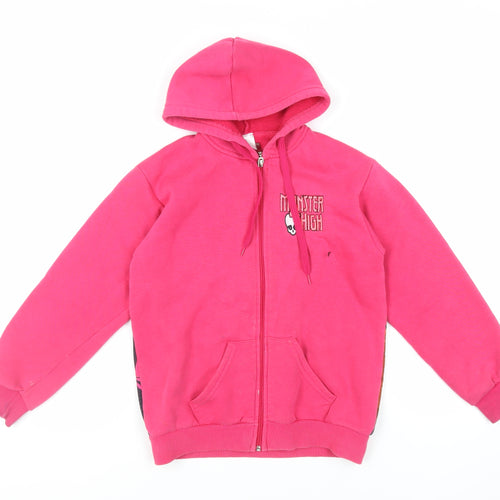 Monster High Girls Pink Polyester Full Zip Hoodie Size 12 Years Zip - Logo Pockets