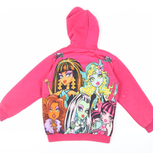 Monster High Girls Pink Polyester Full Zip Hoodie Size 12 Years Zip - Logo Pockets