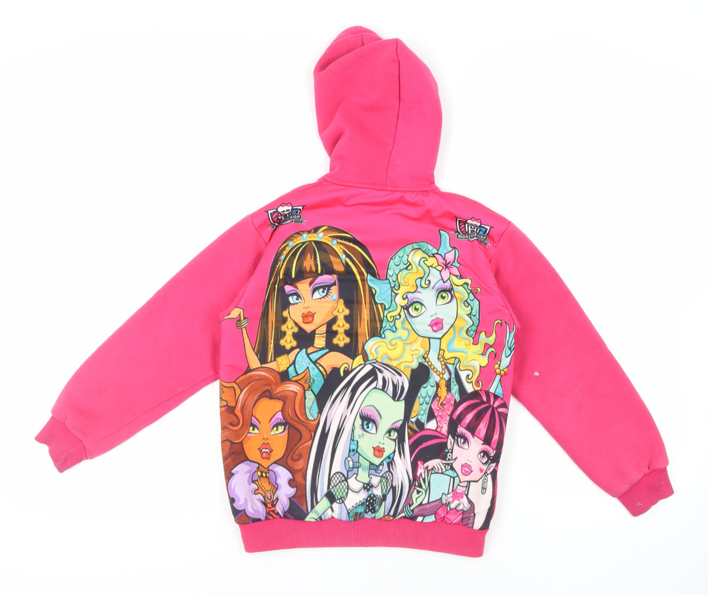 Monster High Girls Pink Polyester Full Zip Hoodie Size 12 Years Zip - Logo Pockets