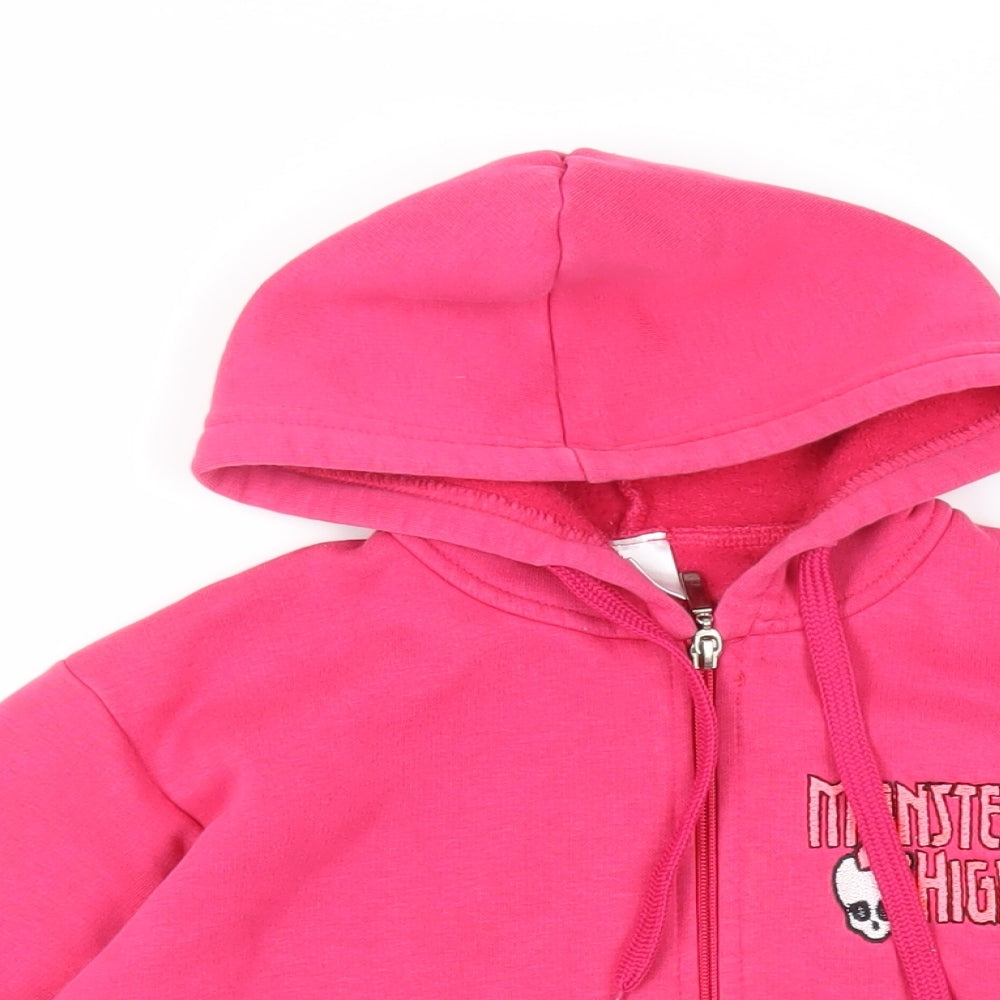 Monster High Girls Pink Polyester Full Zip Hoodie Size 12 Years Zip - Logo Pockets