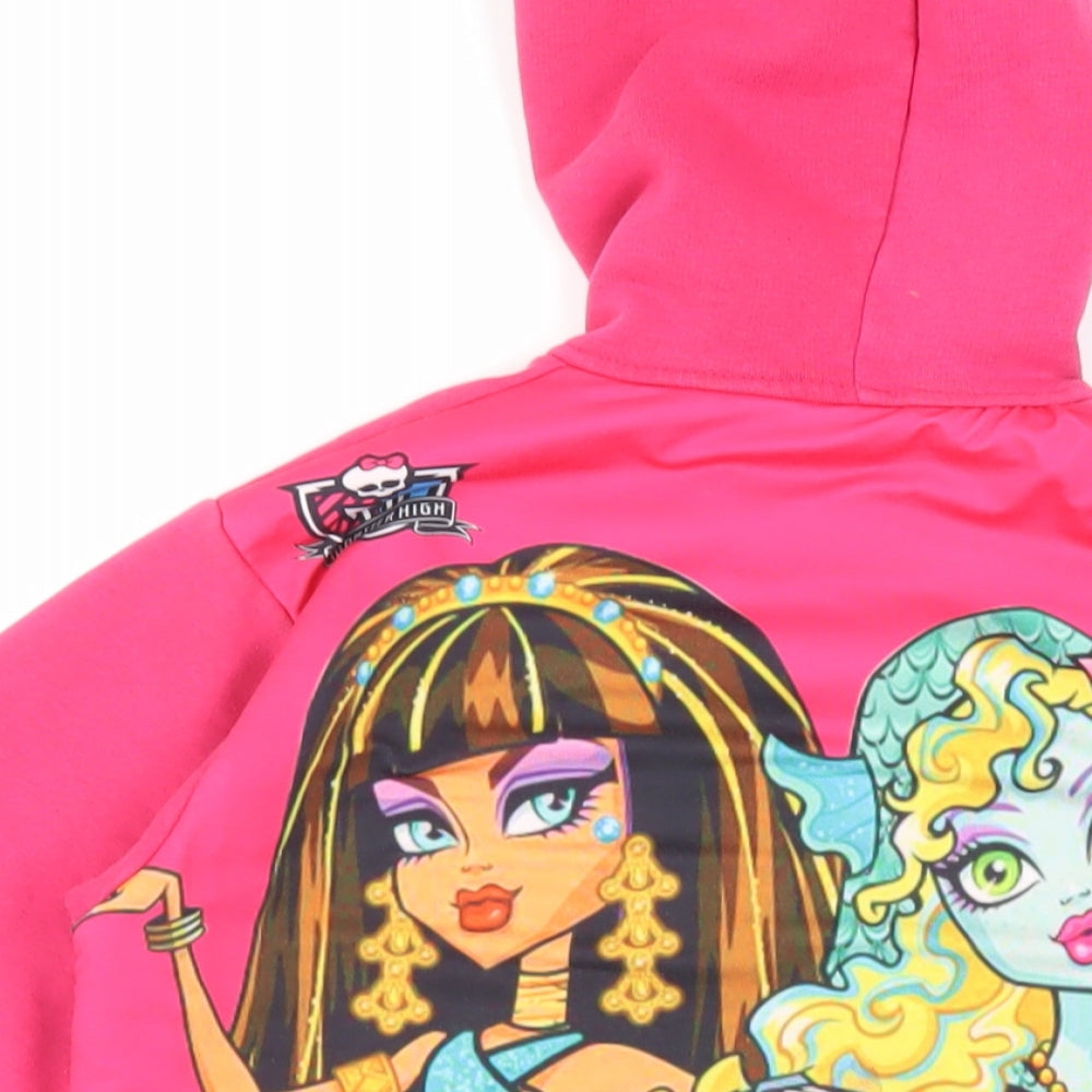 Monster High Girls Pink Polyester Full Zip Hoodie Size 12 Years Zip - Logo Pockets