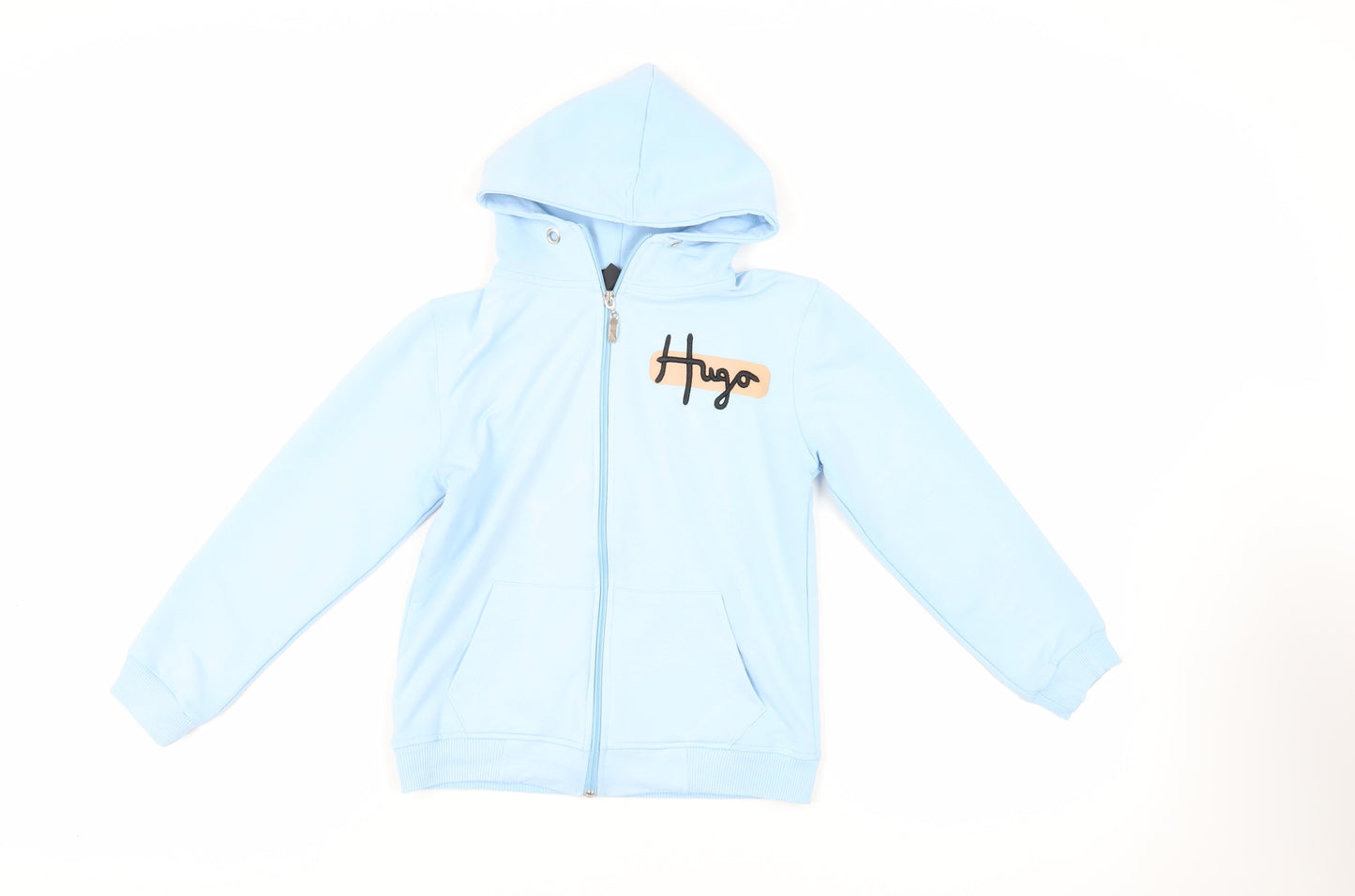 HUGO BOSS Girls Blue Cotton Full Zip Hoodie Size 11-12 Years Zip - Logo Pockets
