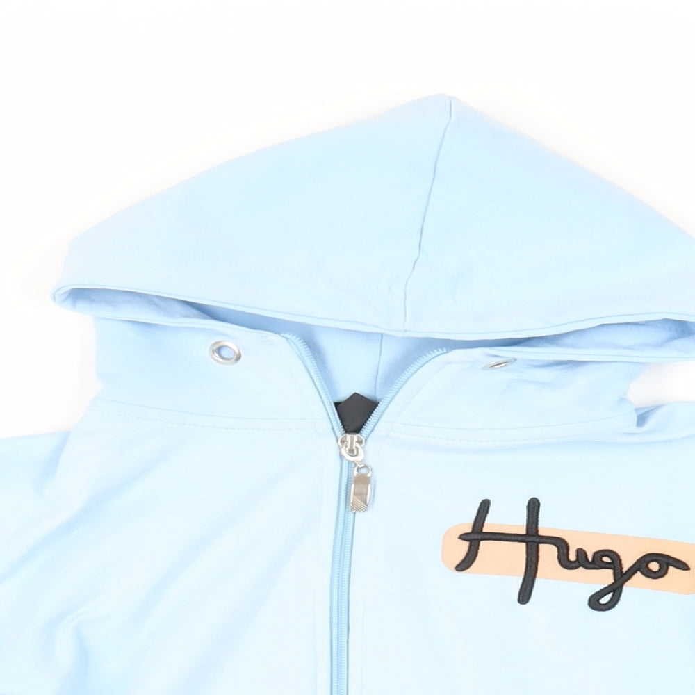 HUGO BOSS Girls Blue Cotton Full Zip Hoodie Size 11-12 Years Zip - Logo Pockets